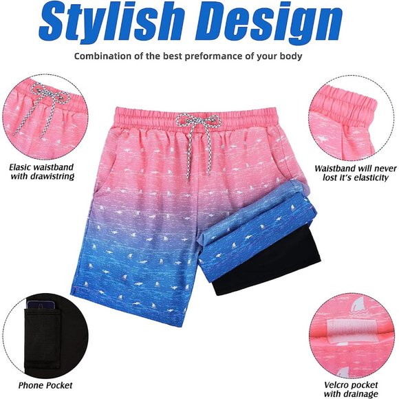 Swim Trunks Quick Dry Bathing Suit for Men with Compression Liner - Picture 5 of 5